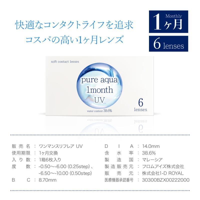 コンタクトレンズ 1ヶ月 ピュアアクア ワンマンス UV by ゼル 1箱6枚入
