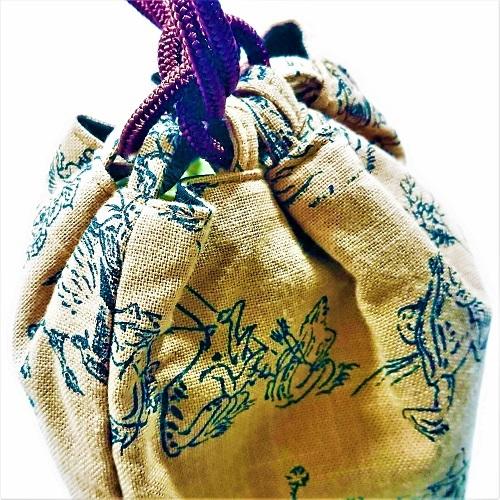 浴衣 巾着 和柄 バッグ メンズ / 信玄袋 鳥獣戯画 巾着型 和装 着物