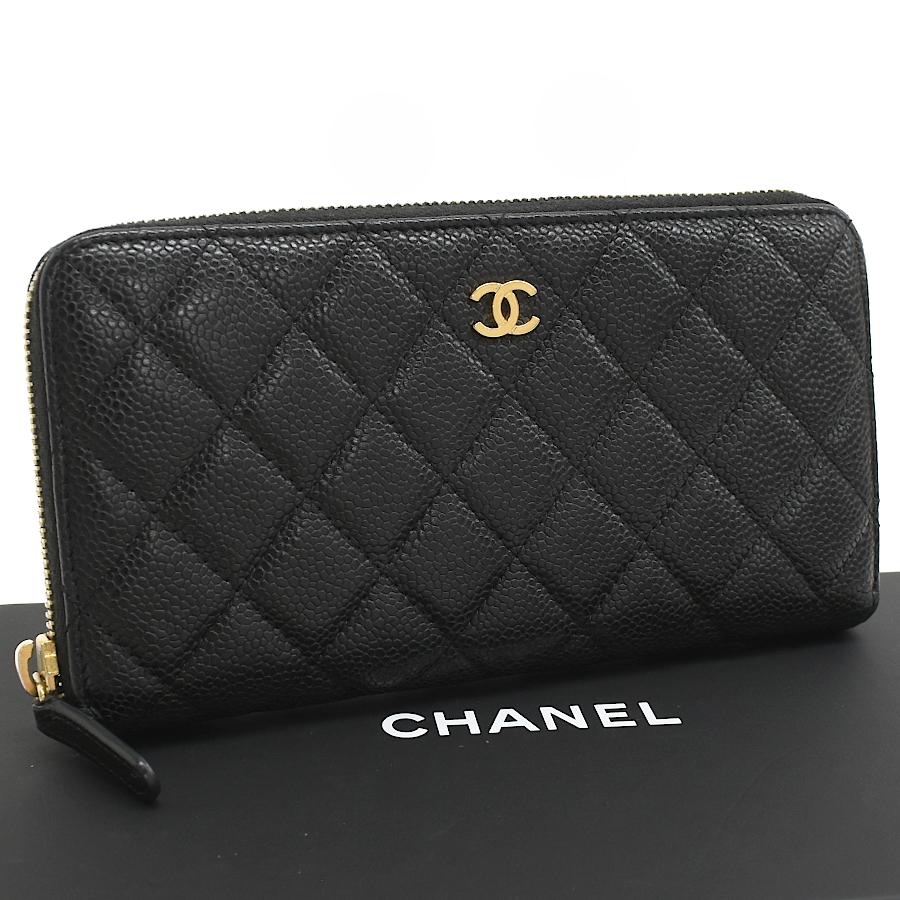 キャビアスキン シャネル マトラッセ ロング ジップ ウォレット 長財布