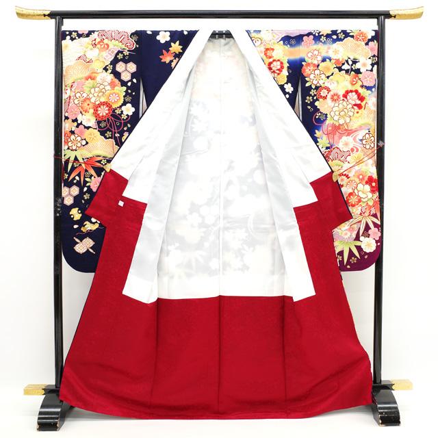 振袖 着物 金駒刺繍 濃紺 ネイビー 花 正絹 成人式 二十歳 20歳 結婚
