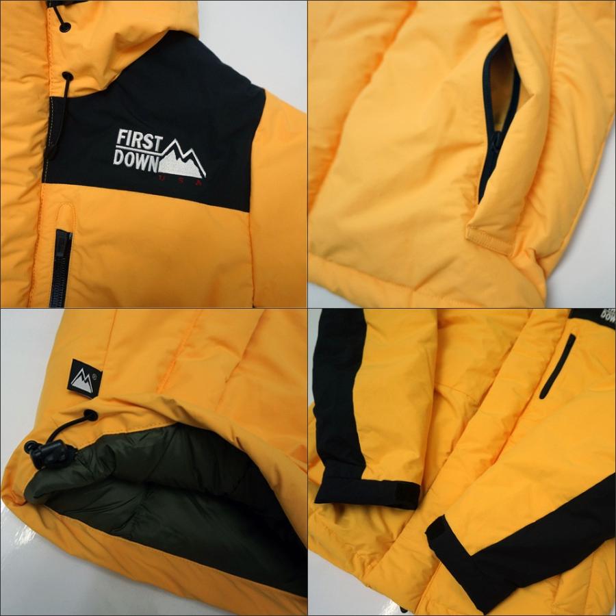 ファーストダウン FIRST DOWN パネル ダウンジャケット 黒×イエロー