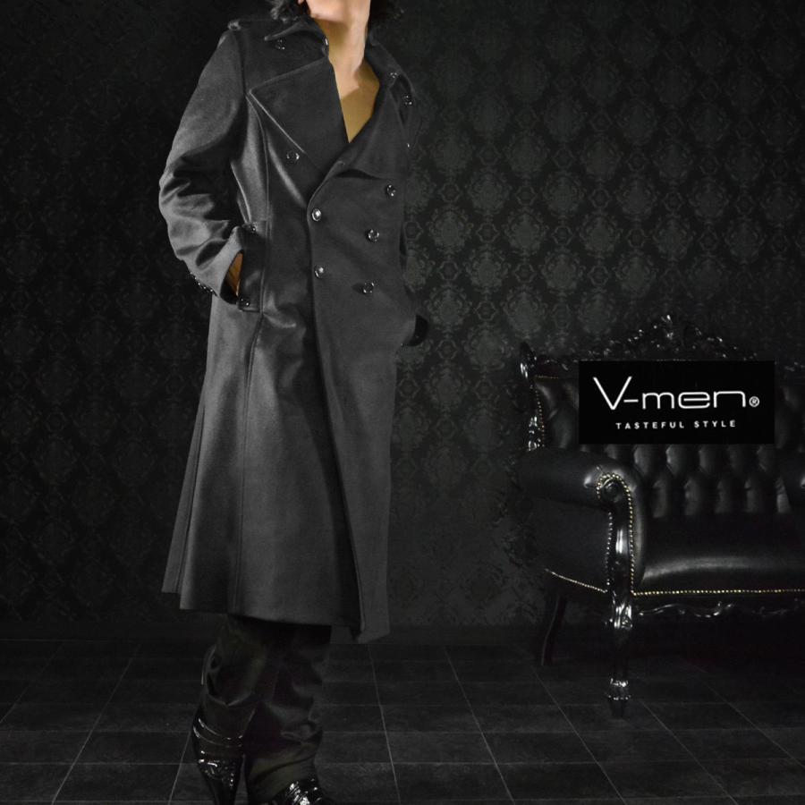 V-men ロングコート ウール カシミヤ ダブル トレンチ ロング 無地