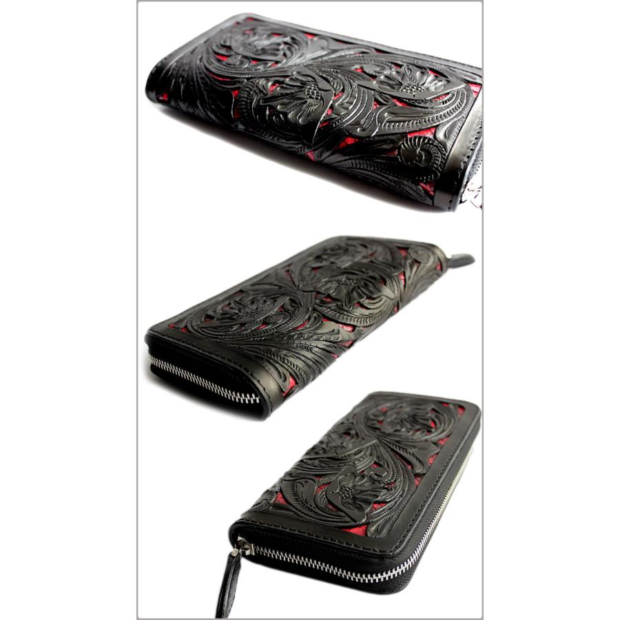 カービングウォレット 透かし彫り長財布 ラウンドファスナーロング