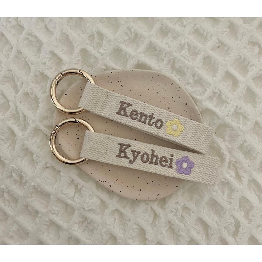 全17カラー 名入れ 刺繍 ネームタグ 丸型リング キーホルダー バッグ