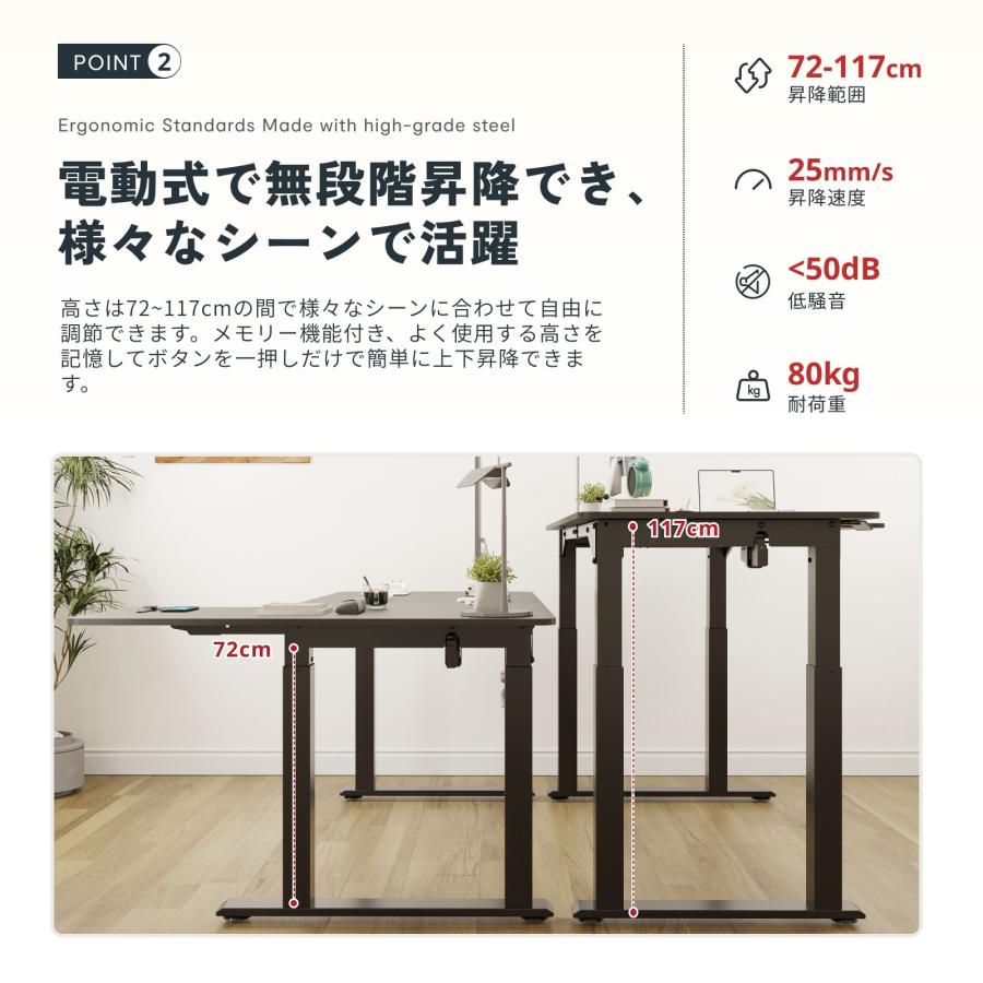 FlexiSpot L字デスク 昇降デスク 160 パソコンデスク L字 Sanodesk QS2