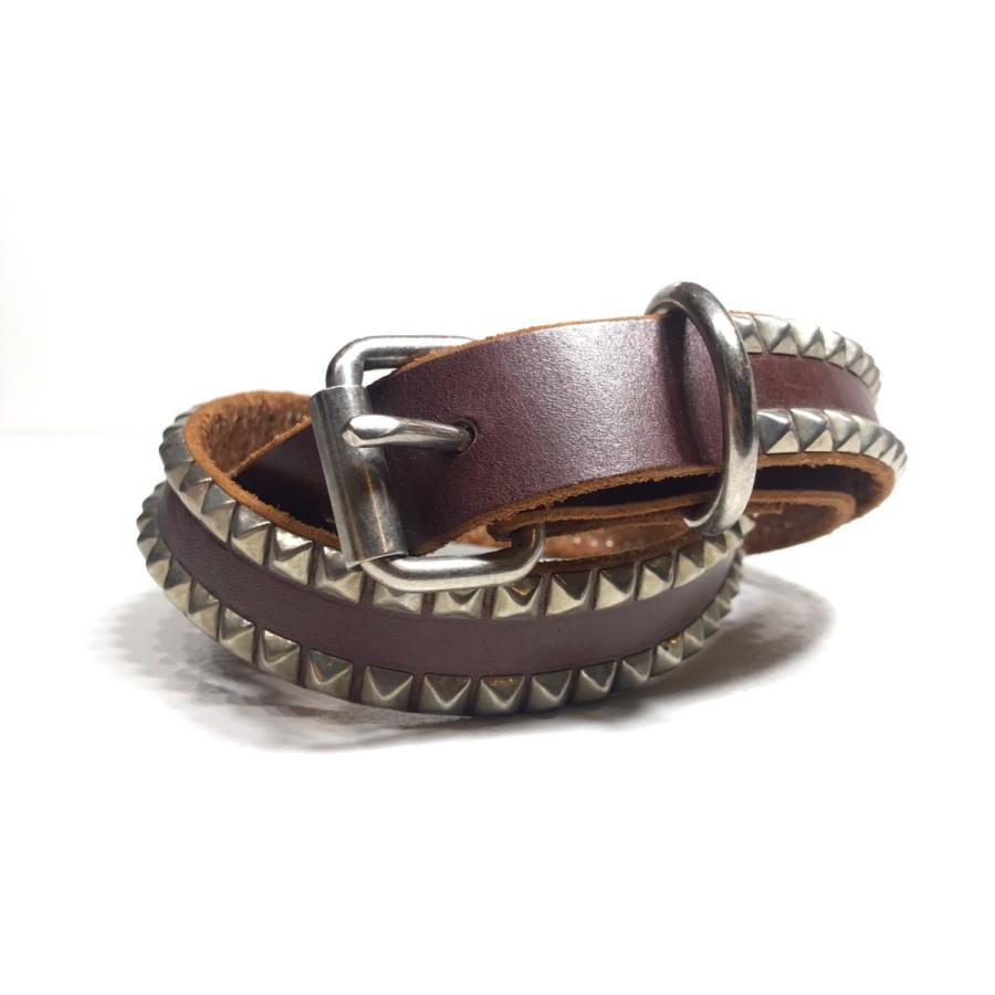 EDUARDO LEATHER スタッズベルト 2 STUDS BELTE - BROWN （24%OFF