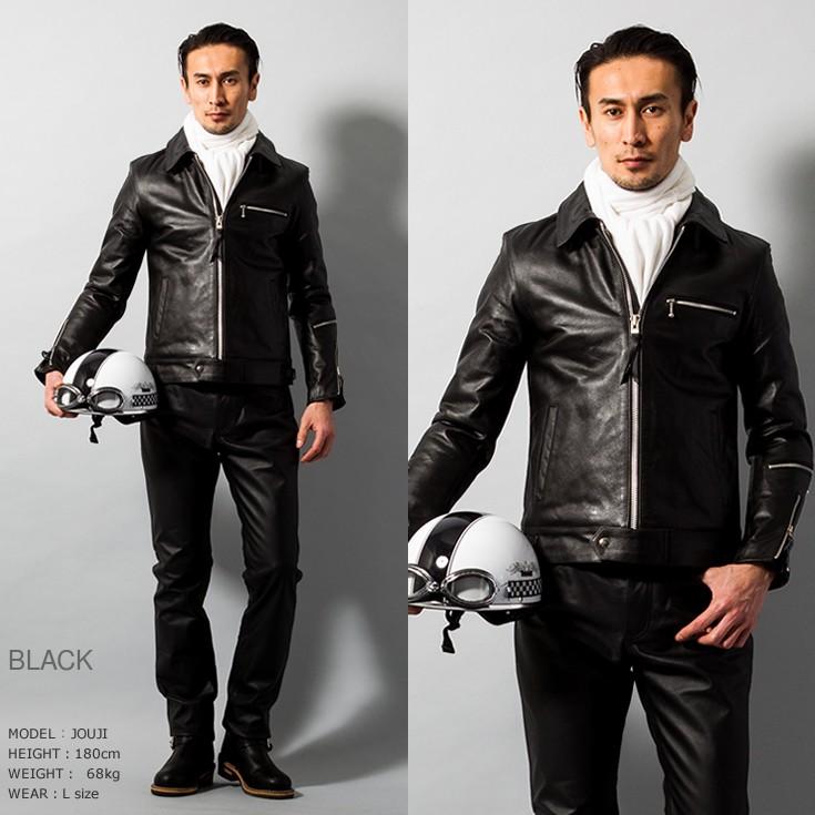 Horn Works 本革 UK襟付きシングルライダースジャケット メンズ ホーン