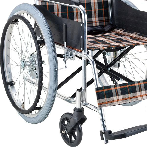 車いす アルミ製 自走式 背折れタイプ 茶チェック 座面幅40cm 非課税