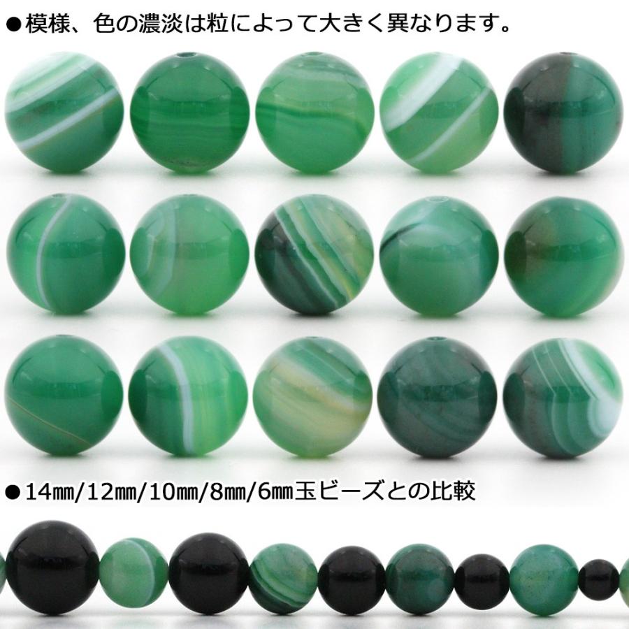 Lucky365 1粒売り 天然石 グリーンアゲート 緑縞瑪瑙 丸ビーズ 10mm