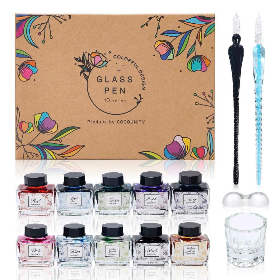 COCOUNITY ガラスペン セット 10色インク15ml 美文字アドバイザー監修