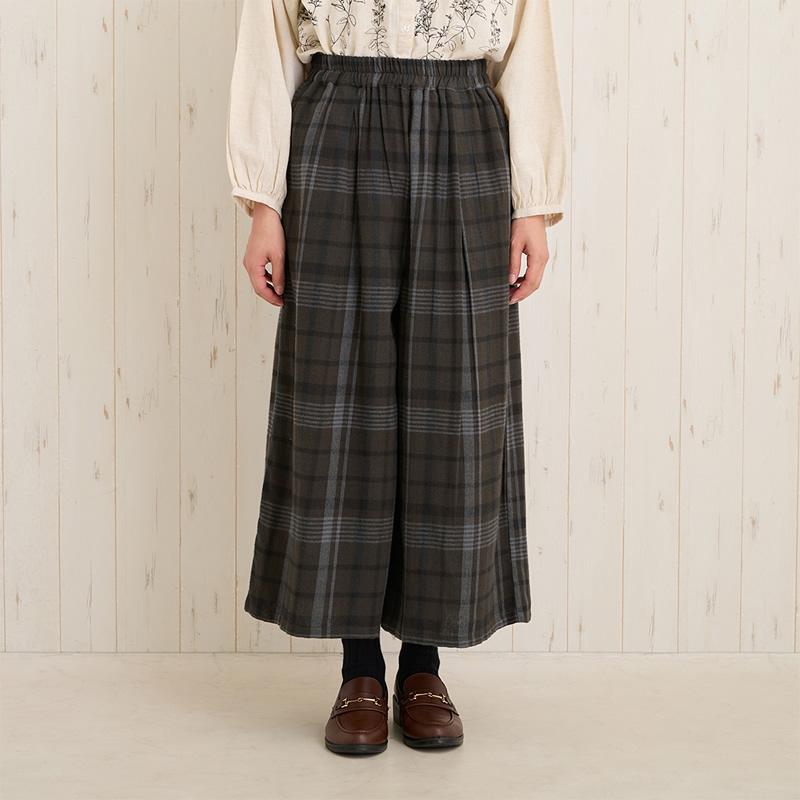 パンツ タータンチェック レディース ロング セミロング ワイドパンツ