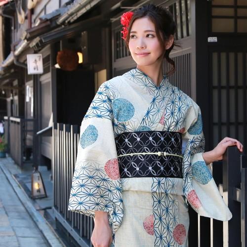 浴衣 レディース セット レトロ 高級変わり織り綿麻浴衣3点セット 生成