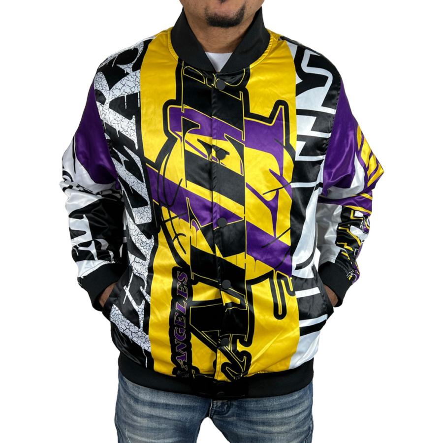 レイカーズ サテン ジャケット スタジャン LAKERS 黄色 イエロー 紫