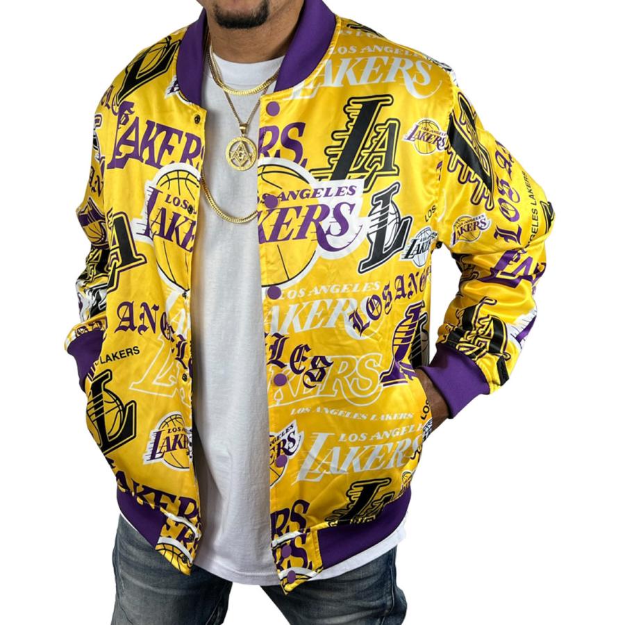レイカーズ サテン ジャケット スタジャン LAKERS 黄色 紫 イエロー
