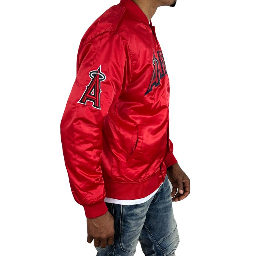 エンゼルス サテン ジャケット スタジャン ANGELS 赤 レッド MLB プロ