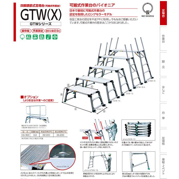 アルミ 伸縮 四脚調整式足場台 GTW（X） GTW-12 折り畳み 株式会社