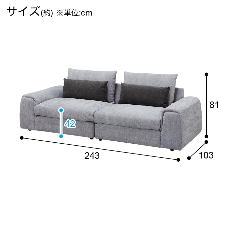 ニトリ（NITORI） 3人掛けワイド布張りセパレートソファ(LB04 LGY