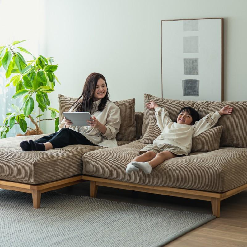 幸せになるソファ コーデュロイ生地 ワイド＋ロング セット FUM