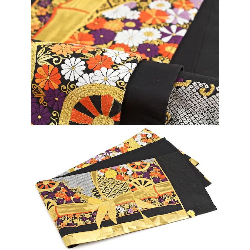 袋帯 振袖用 未仕立て 黒 金 竹 菊 花 伊豆蔵(いづくら)織物 西陣 証紙