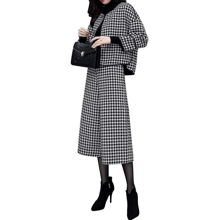 セットアップ レディース スーツ ワイドパンツ 千鳥格子 ハイウエスト