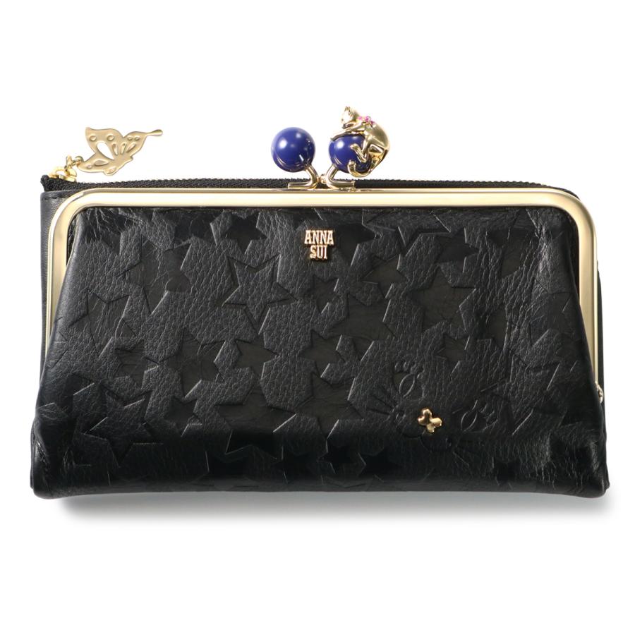 ANNA SUI（アナスイ） 長財布 二つ折り 本革 猫 がま口 プレイング