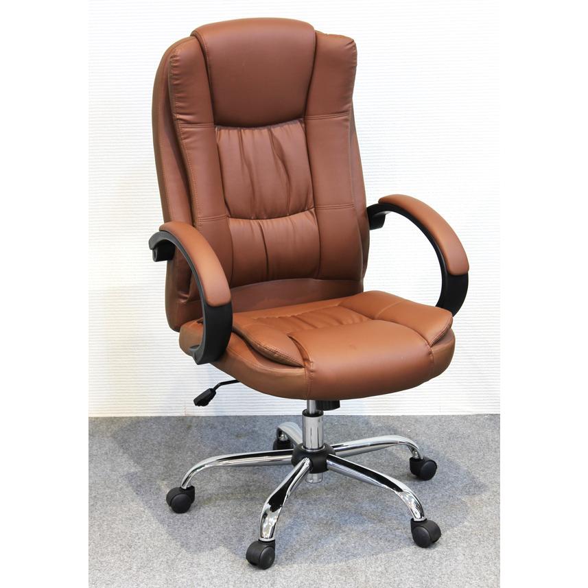デスクチェア 合成皮革張り肘掛け付きオフィスチェアー ブラウン色
