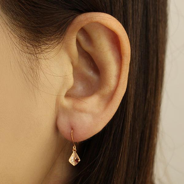 ダイヤモンド ピアス ダイヤピアス フックピアス ガーネット k18 18k