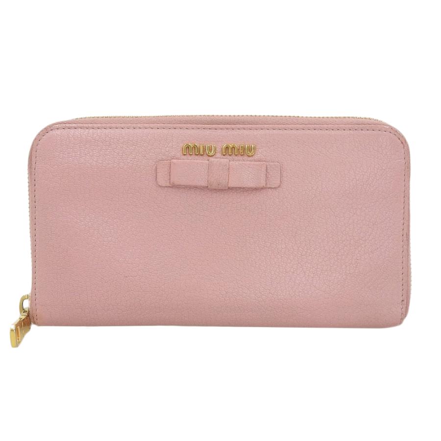 miu miu（ミュウミュウ） リボン ラウンドファスナー長財布 レザー