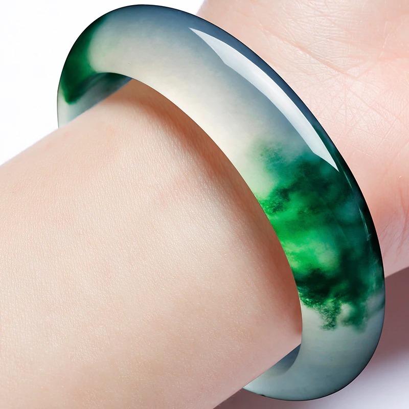 レディース 新品 天然 A級 ブレスレット 飄花玉 翡翠 バングル 陽緑