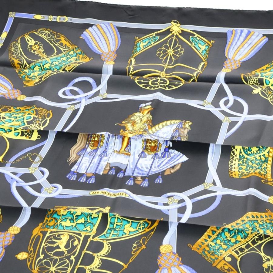 HERMES（エルメス） カレ90 LES MUSEROLLES スカーフ グレー シルク