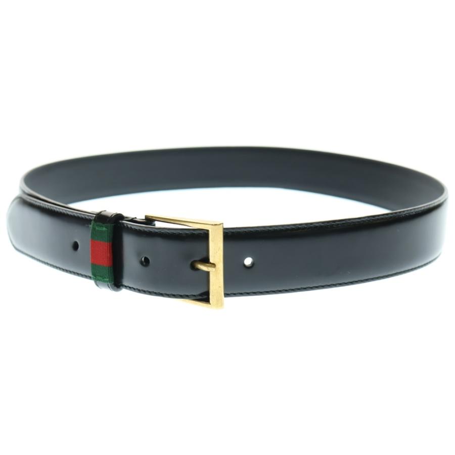 GUCCI（グッチ） シェリーライン ウェブトリム レザーベルト ブラック