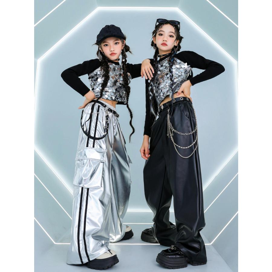 キッズダンス衣装 セットアップ 派手 メタル へそ出し キラキラ