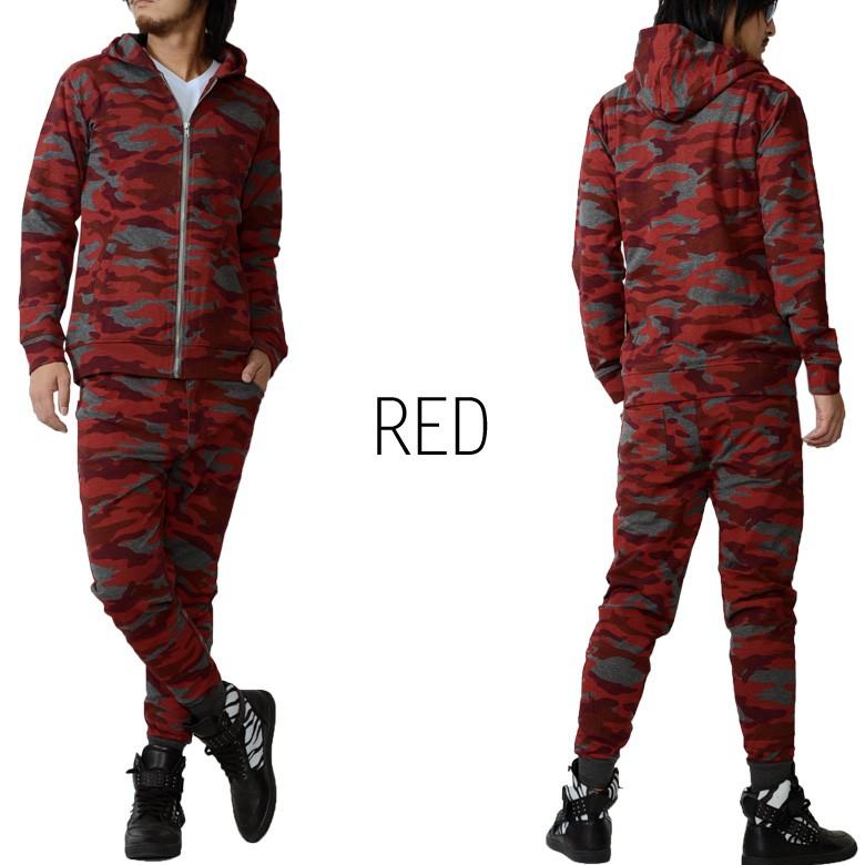 閉店セール】上下セット セットアップ メンズ 迷彩柄 プリント裏毛ス