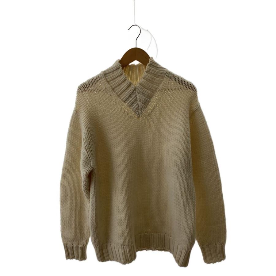 AURALEE◇20AW/SUPER FINE WOOL AIRY KNIT V-NECK/4/ウール/CRM