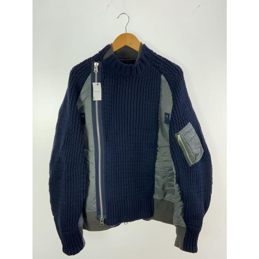 sacai◇ブルゾン/4/ウール/ネイビー/23-03165M/ニット切替ブルゾン