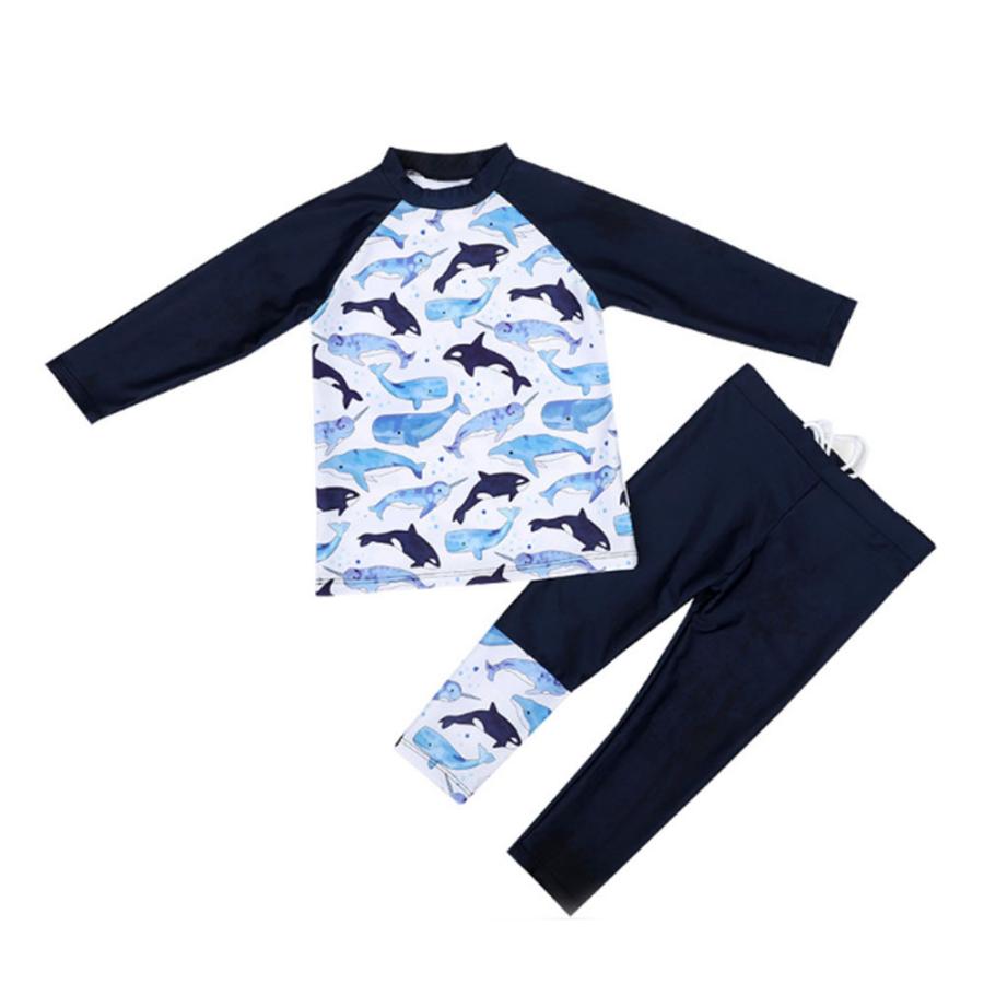 ラッシュガード 子供用 水着 長袖 長ズボン レギンス 上下セットくじら