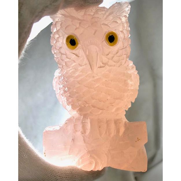 ふくろう ローズクォーツ 彫刻 置物 フクロウ 福朗 不苦労 天然石