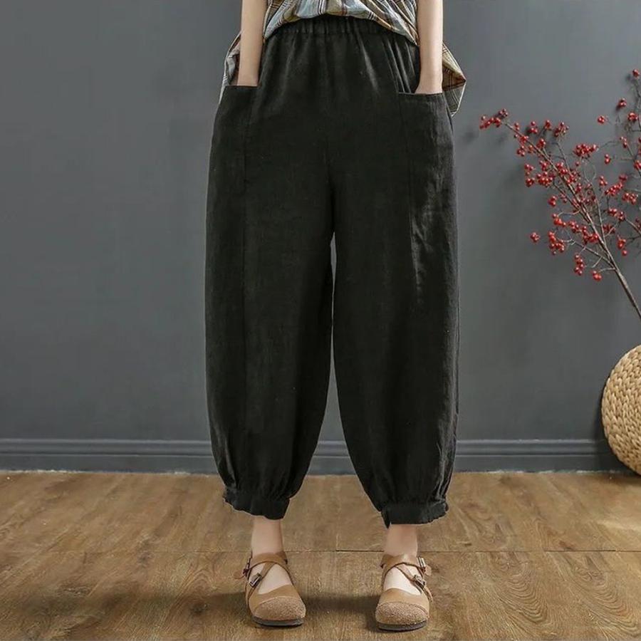 パンツ レディース 春夏秋 9分丈 絞った裾 ウエストゴム ポケット