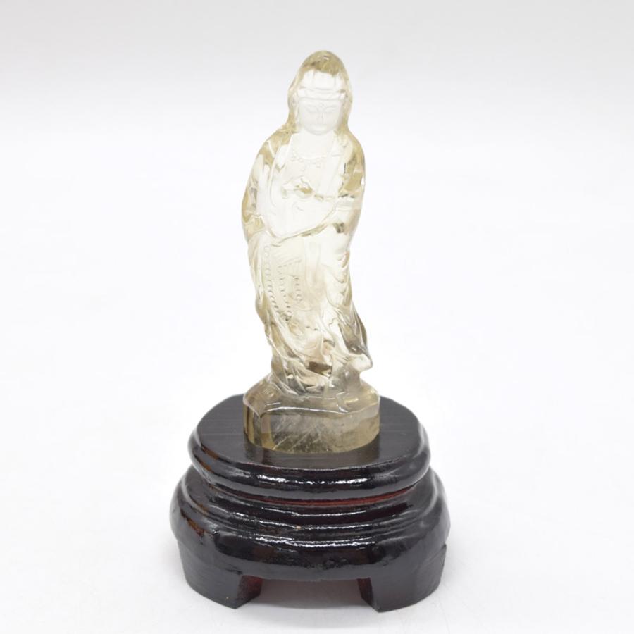 仏像彫刻 天然石製 シトリン 黄水晶 観音菩薩 台座付き 13cm : 横浜