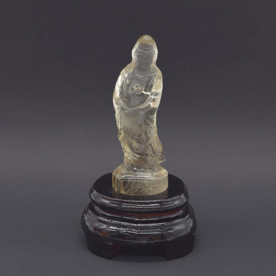 仏像彫刻 天然石製 シトリン 黄水晶 観音菩薩 台座付き 13cm : 横浜