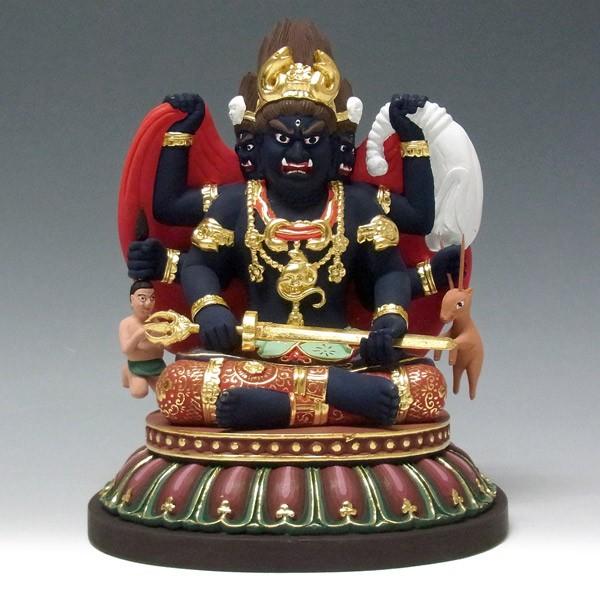 彩色三面大黒天像 高さ20cm 桧製 木彫り 仏像 : 仏像と縁起物の専門店