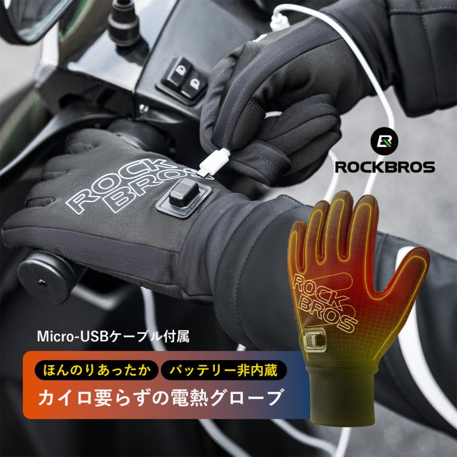 ROCKBROS 電熱グローブ 手袋 防寒 バッテリー非内蔵式 usb給電 電気