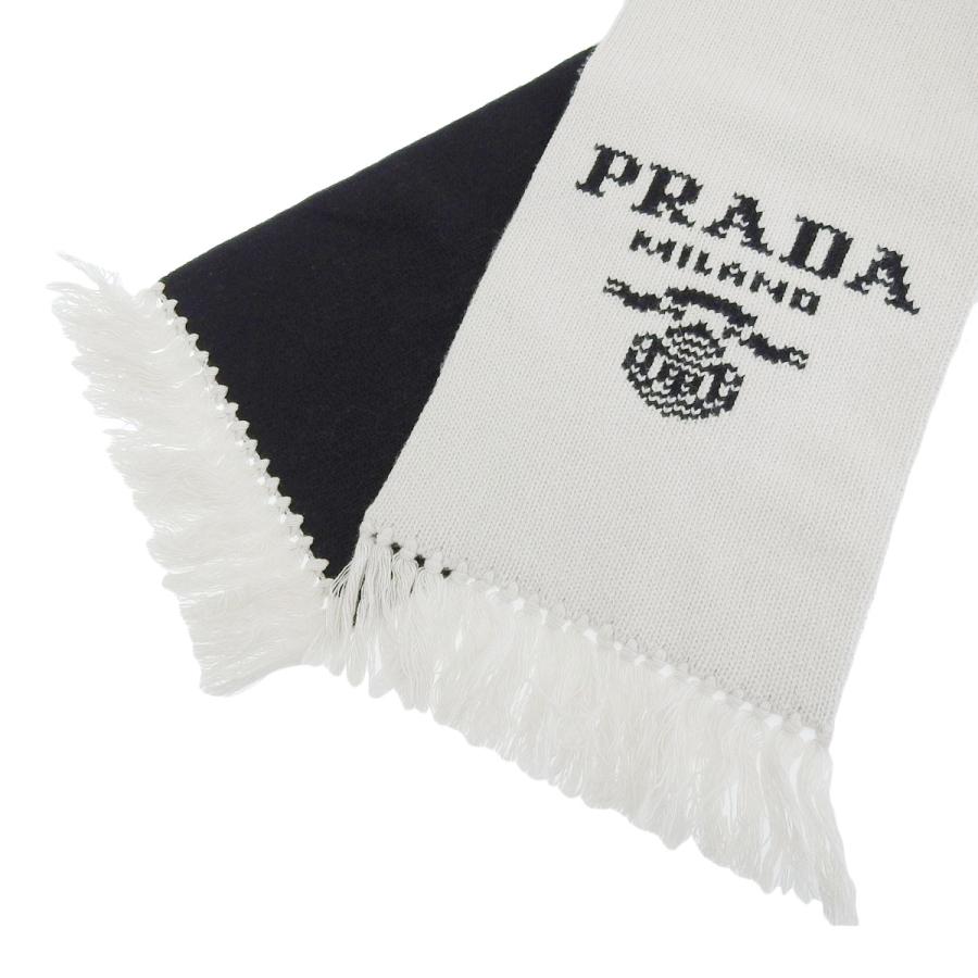 プラダ PRADA マフラー ウール カシミヤ ブラック ホワイト レディース