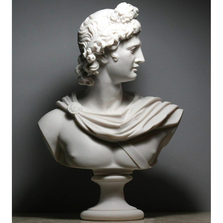 古代ギリシャローマ神アポロ（アポロン）胸像頭部像鋳造大理石彫刻高さ