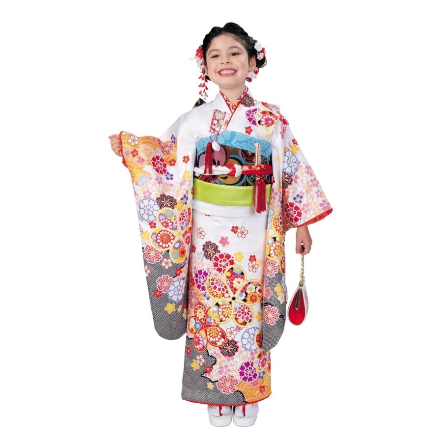 R・K 7歳きもの(四つ身)セット 桜 白 対応身長120cm 七五三 3歳 7歳