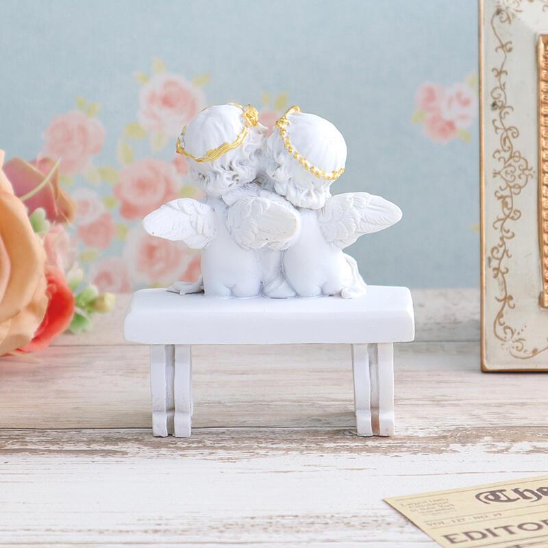 エンジェル ベンチ 花冠 かわいいペアの天使 置物 エンゼル ゴールド