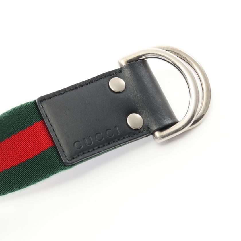 グッチ GUCCI シェリーライン ベルト キャンバス レザー グリーン
