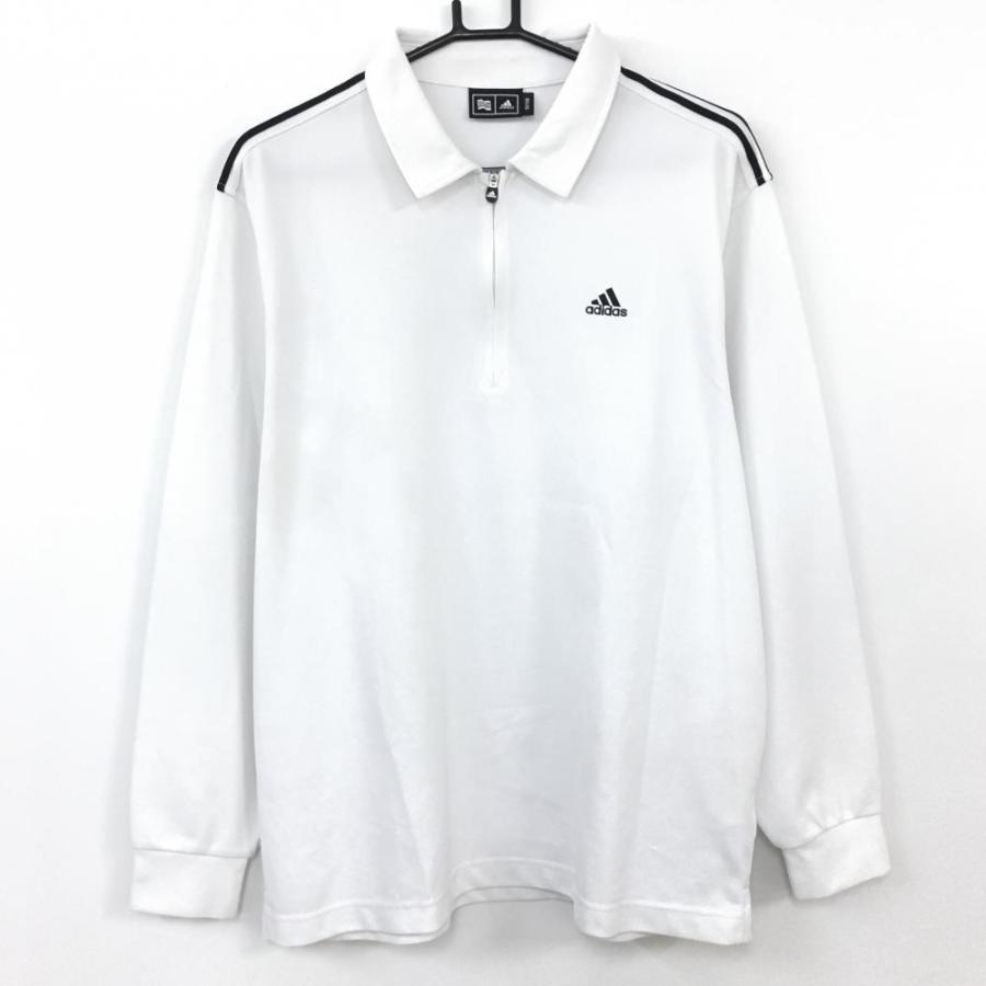 adidas（アディダス） 長袖ポロシャツ 白×黒 ハーフジップ 肩3ライン