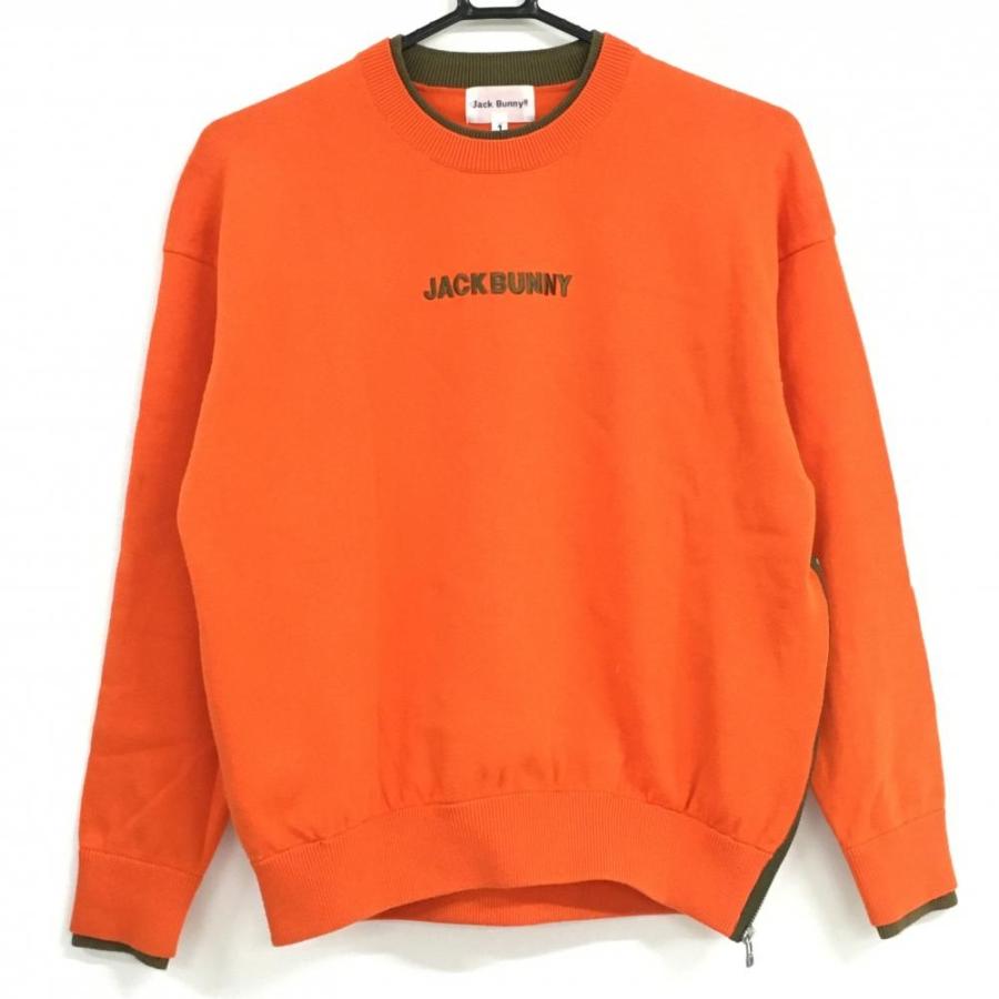 美品】ジャックバニー セーター オレンジ×カーキ フロントロゴ ニット