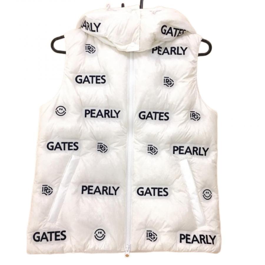 PEARLY GATES（パーリーゲイツ） ダウンベスト 白 ロゴ総柄ネイビー